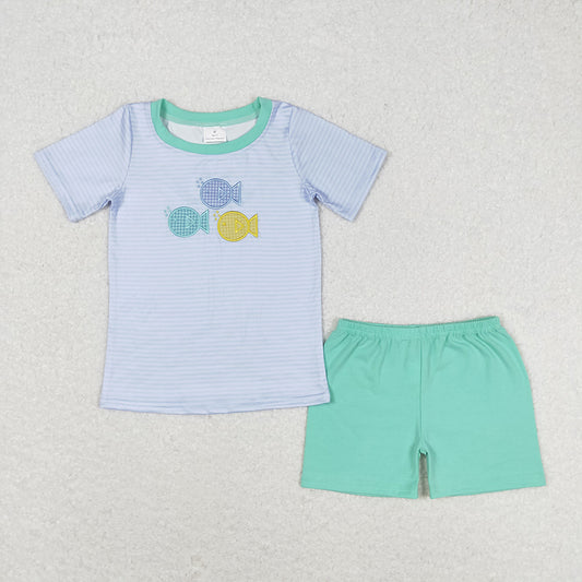Baby Boys Fish Short Sleeve Shirts Summer Shorts Clothes Sets