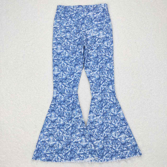 Adult Women Blue Floral Denim Bell Pants Jeans