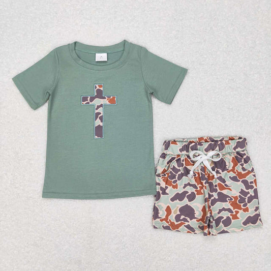 Baby Boys Easter Camo Cross Tee Shirts Tops Shorts Clothing Sets