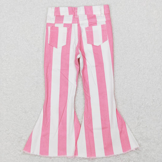 Baby Girls Pink Stripes Valentines Bell Denim Pants Jeans