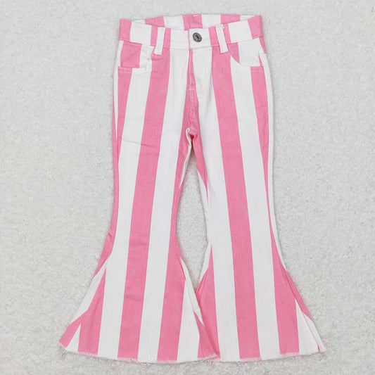 Baby Girls Pink Stripes Valentines Bell Denim Pants Jeans