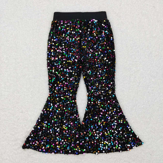 Baby Girls Black Colorful Sequin Party Bell Bottom Pants