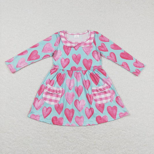 Baby Girls Valentines Hearts Pockets Knee Length Dresses