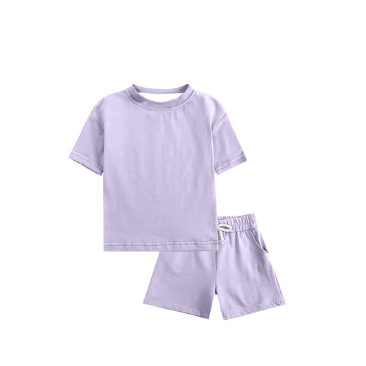 Preorder moq 5 Baby Girls Lavender Cotton Short Sleeves Top Pockets Shorts Sets