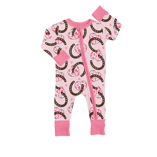 Baby Toddler Girls Western Hearts Horse Shoes Zip Rompers preorder(moq 5)