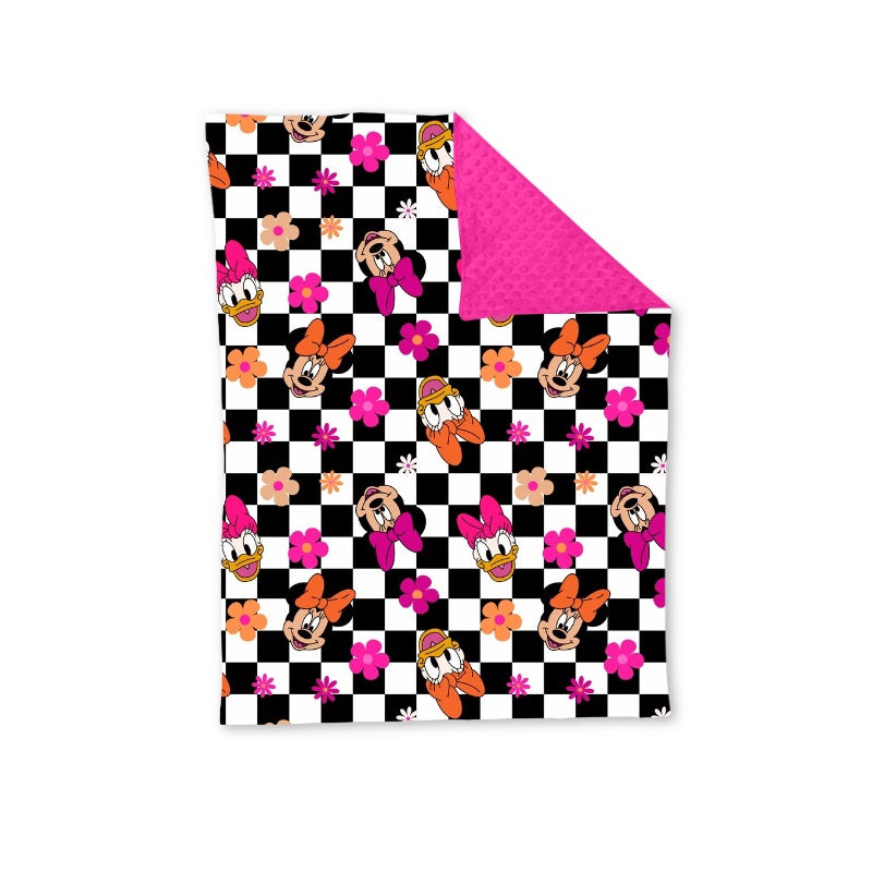 Baby Girls Black Checkered Mouse Minky Blankets preorder(moq 5)