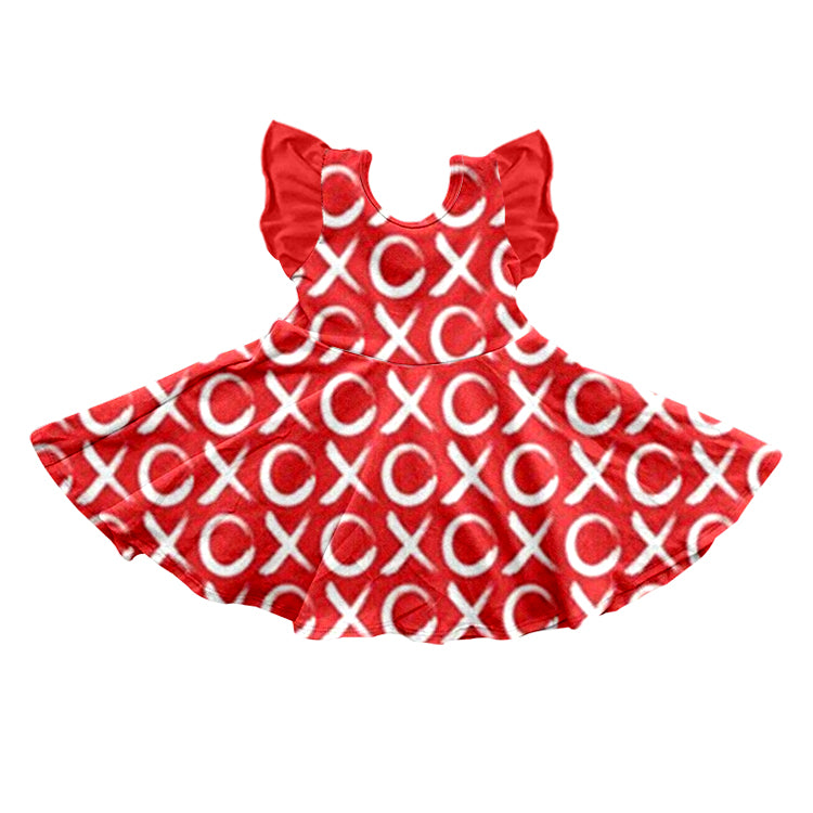 Baby Girls Valentines Flutter Sleeve XO Red Twirl Dresses preorder(moq 5)