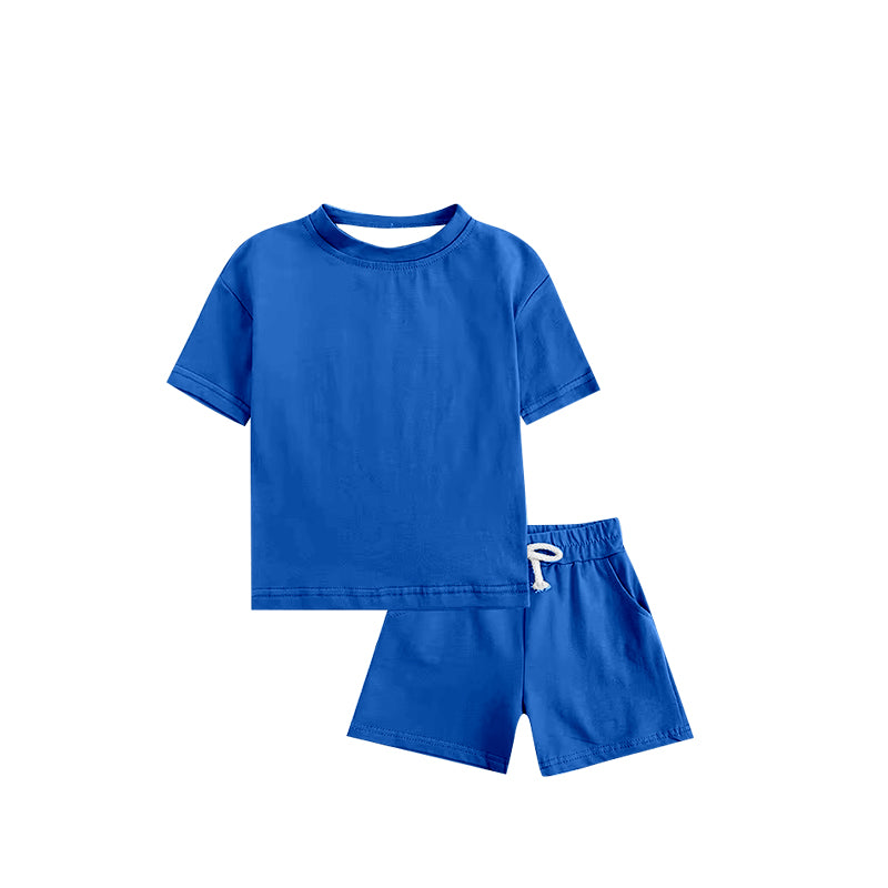 Preorder moq 5 Baby Boys Blue Cotton Short Sleeves Top Pockets Shorts Sets