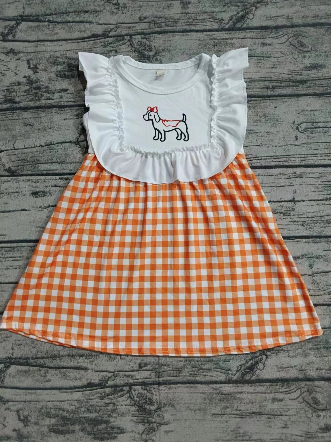 Baby Girls Dog Team Checkered Sleeveless Knee Length Dresses Preorder(moq 5)