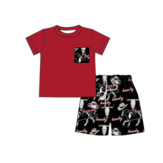 Baby Boys Pocket Western Howdy Shirt Shorts Outfits Sets preorder(moq 5)