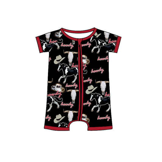 Baby Toddler Boys Western Howdy Cow Short Sleeve Rompers preorder(moq 5)