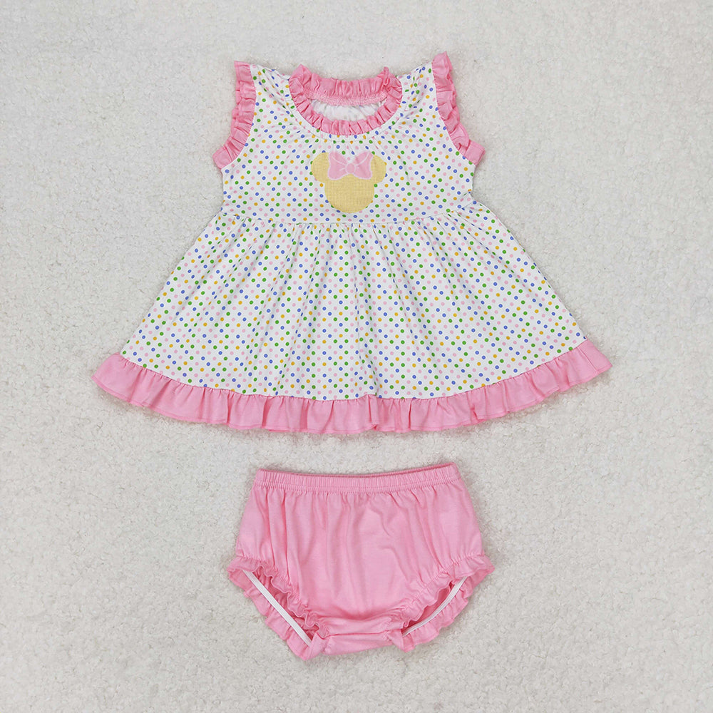 Baby Girls Pink Polka Dots Mouse Tunic Top Bummies Clothes Sets