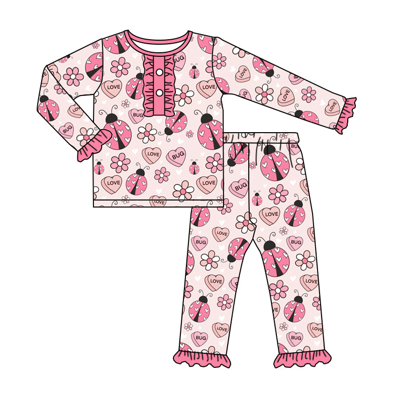 Baby Girls Pink Bugs Valentines Tops Pants Pajamas Clothes Sets preorder(moq 5)