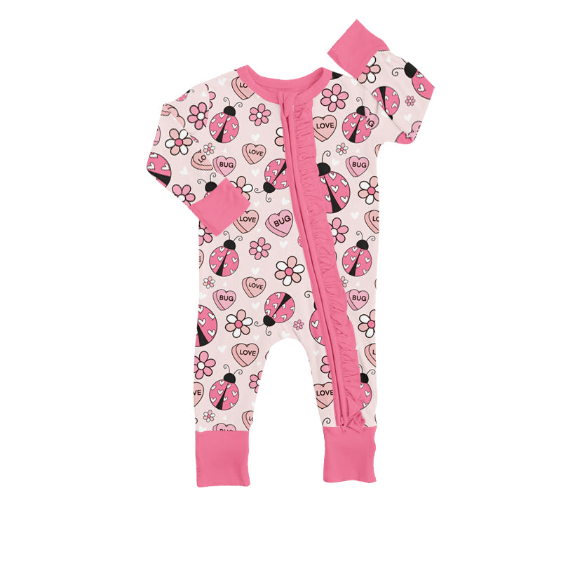 Baby Toddler Girls Hearts Bugs Valentines Rompers preorder(moq 5)