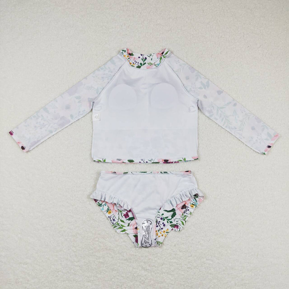 Baby Girls Flowers Long Sleeve Top 2pcs Swimsuits