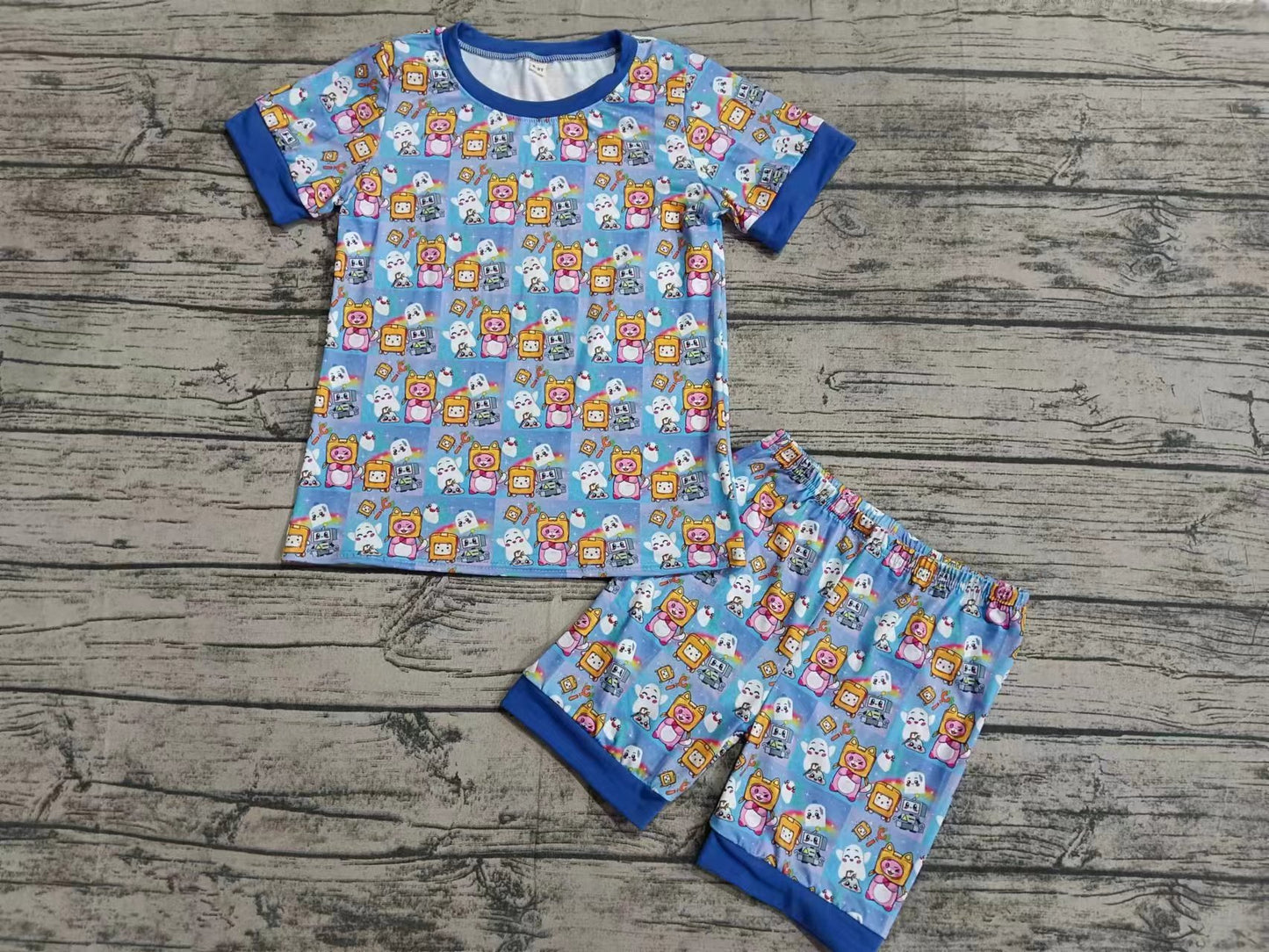 Baby Boys Cartoon Blue Shirt Shorts Pajamas Clothes Sets Preorder(moq 5)