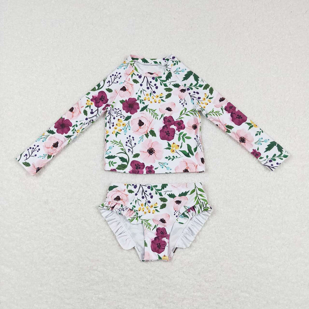 Baby Girls Flowers Long Sleeve Top 2pcs Swimsuits