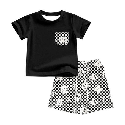 Baby Boys Black Smile Pocket Shirt Shorts Outfits Sets preorder(moq 5)