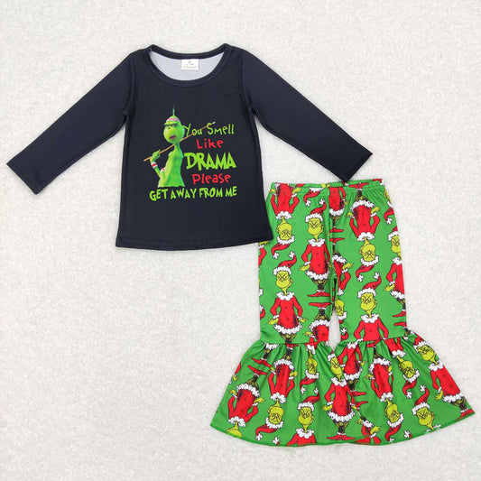 Baby Girls Black Green Frog Top Shirt Bell Christmas Pants Clothing Sets