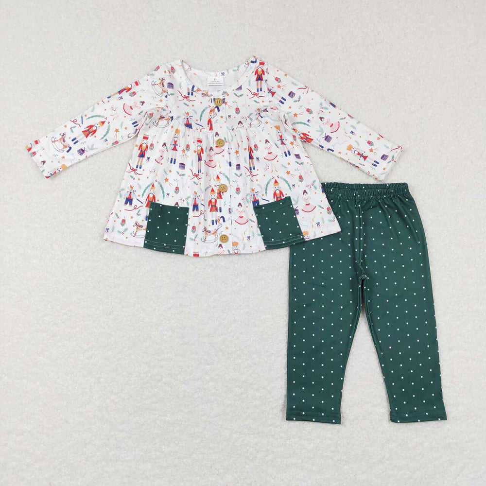 Baby Girls Christmas Soldier Pocket Tunic Dots Legging Pants Clothing Sets