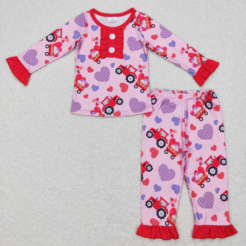 Baby Girls Valentines Hearts Tractor Shirt Pants Pajamas Clothing Sets