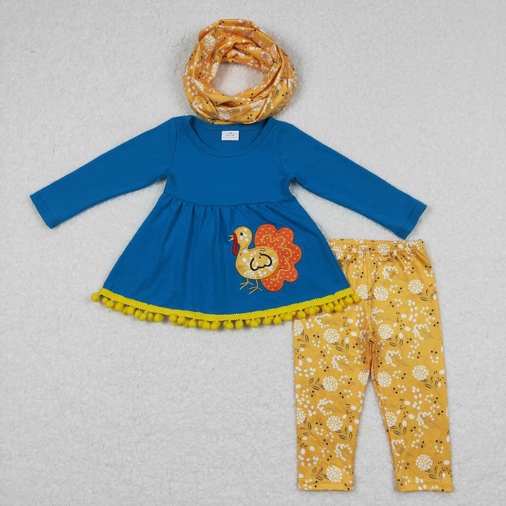 Baby Girls Thanksgiving Turkey Flowers Tunic Top Pants Clothes Sets