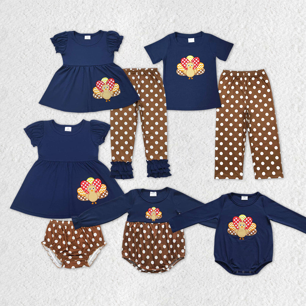 Baby Girls Thanksgiving Sibling Turkey Fall Clothes Sets