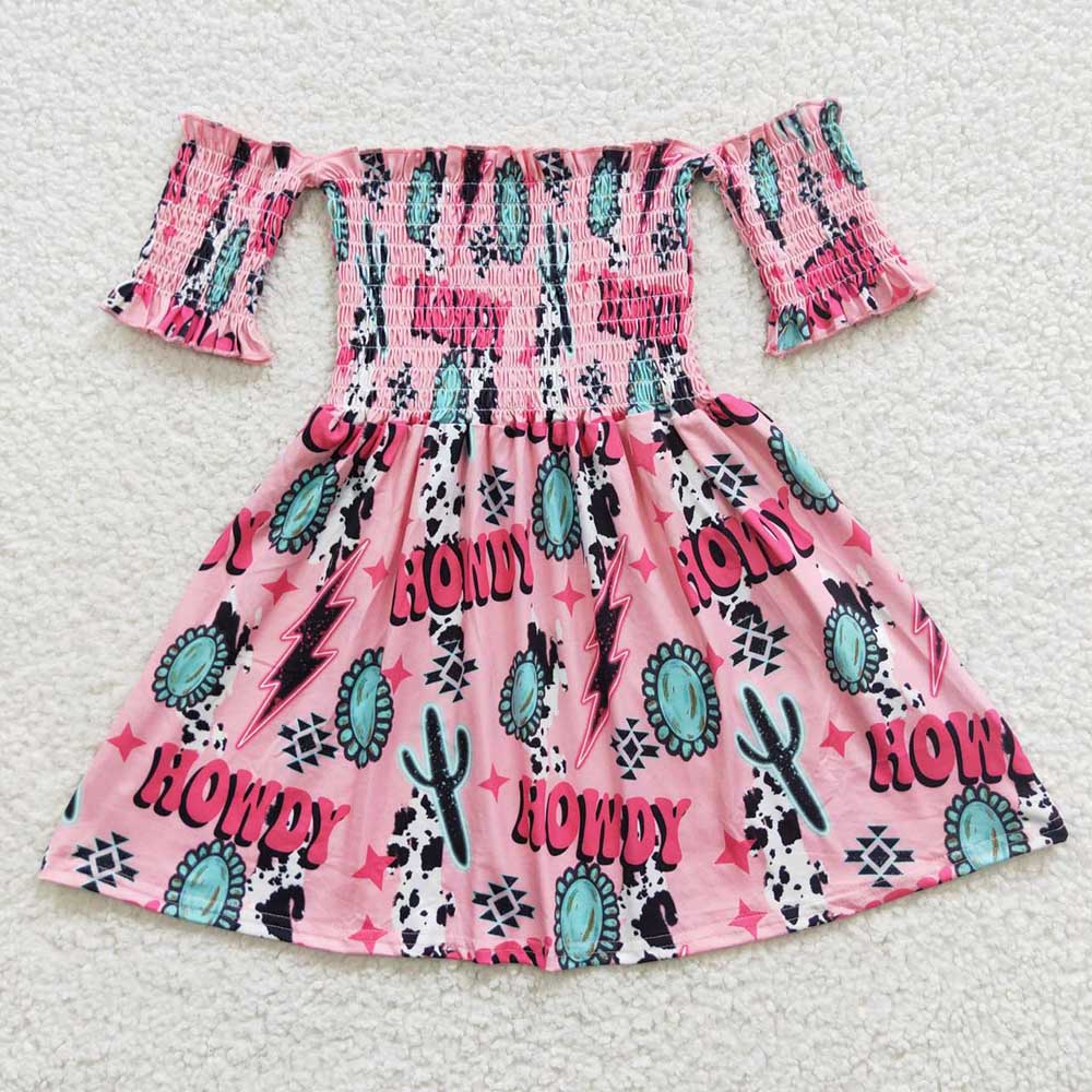 Baby Girls Howdy Elastic Knee Length Dresses