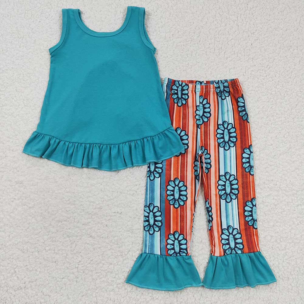 Baby Girls Turquoise Tunic Ruffle Pants Clothes Sets