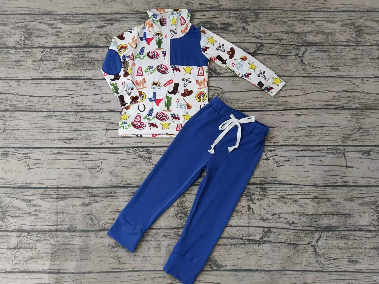 Baby Boys TX Blue Zip Pullover Tops Pants Clothes Sets preorder(moq 5)