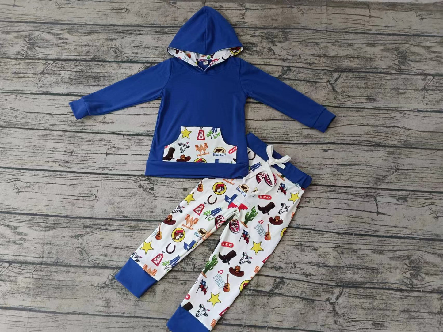 Baby Boys TX Blue Hooded Tops Pants Clothes Sets preorder(moq 5)