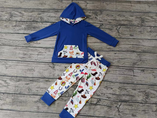 Baby Boys TX Blue Hooded Tops Pants Clothes Sets preorder(moq 5)