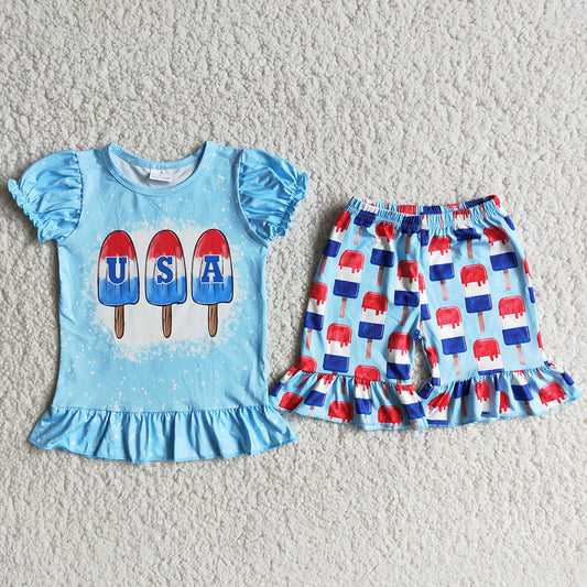 4th of July Baby Girls Boys USA Sibling Popsicle Shorts Clothes Sets