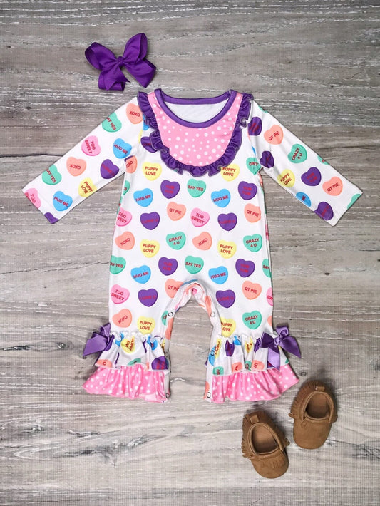 Baby Girls Valentines Hearts Long Sleeve Ruffles Rompers preorder(moq 5)