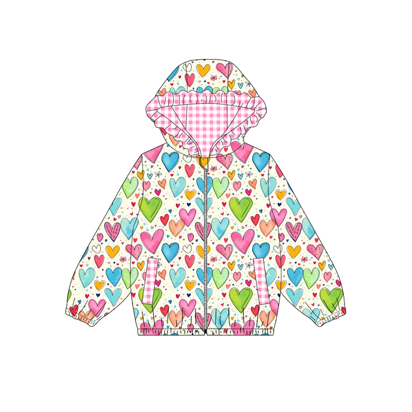 Preorder(moq 5) Girls Reversible Hooded Jacket Kids Double‑Sided Wear Zip Up Hoodie Coat Outerwear