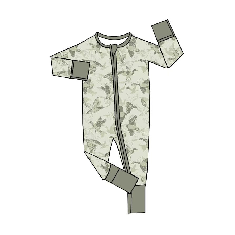 Preorder moq 5 Baby Boys Ducks Plaid Hunting Two Way Zip Convertible Rompers