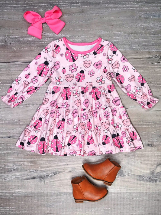 Baby Girls Valentines Bugs Flowers Hearts Long Sleeve Dresses preorder(moq 5)