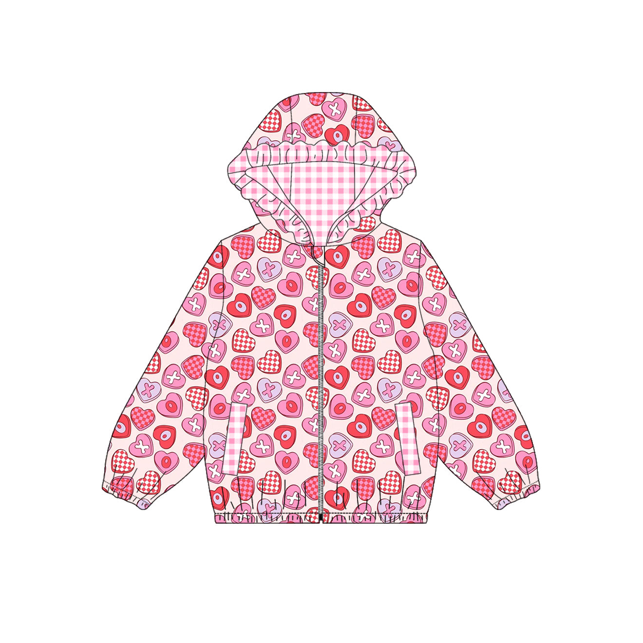 Preorder(moq 5) Girls Reversible Hooded Jacket Kids Double‑Sided Wear Zip Up Hoodie Coat Outerwear