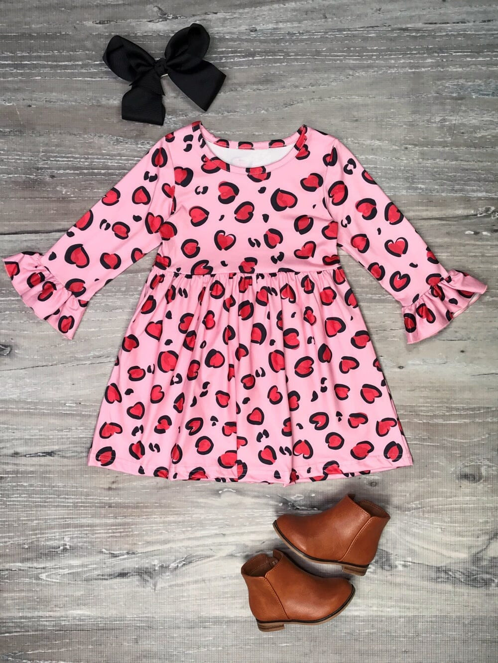 Baby Girls Pink Red Small Hearts Valentines Long Sleeve Dresses preorder(moq 5)