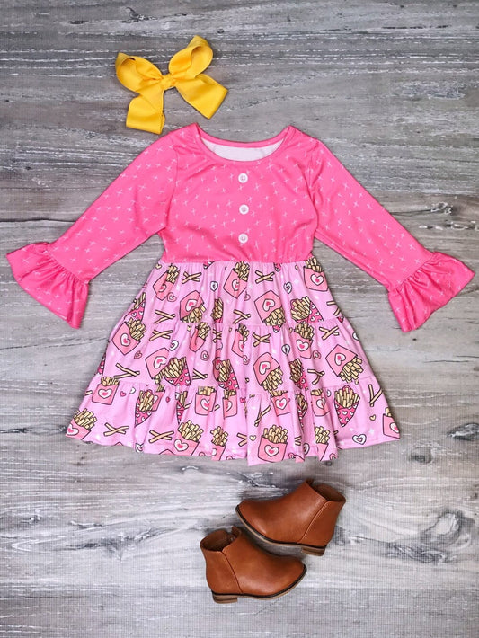 Baby Girls Pink Chips Valentines Long Sleeve Dresses preorder(moq 5)