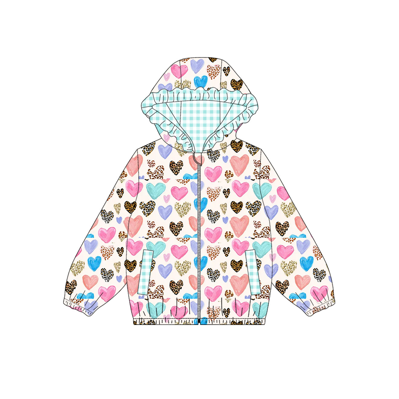 Preorder(moq 5) Girls Reversible Hooded Jacket Kids Double‑Sided Wear Zip Up Hoodie Coat Outerwear