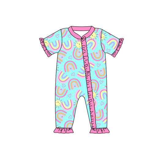 Baby Girls Rainbow Sunshine Short Sleeve Zip Rompers preorder(moq 5)