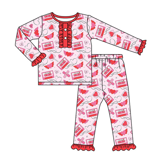 Baby Girls Valentines Heart Top Pants Pajamas Clothing Sets preorder(moq 5)