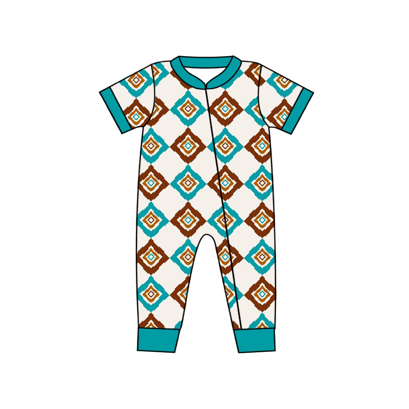 Baby Boys Western Short Sleeve Aztec Zip Rompers preorder(moq 5)