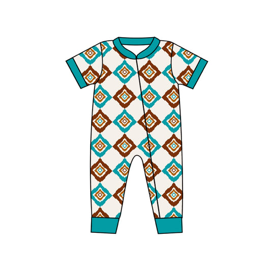 Baby Boys Western Short Sleeve Aztec Zip Rompers preorder(moq 5)