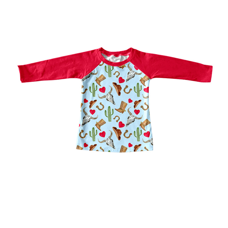 Baby Boys Valentines Western Cow Long Sleeve Red Tee Shirts Tops preorder(moq 5)