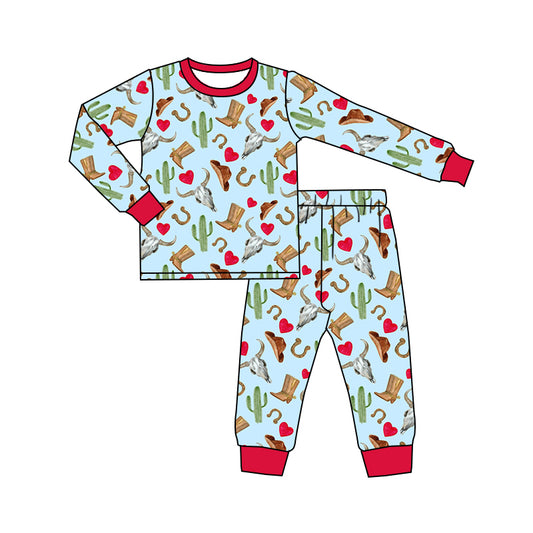 Baby Boys Valentines Western Cow Top Pants Pajamas Clothing Sets preorder(moq 5)