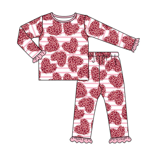 Baby Girls Heart Valentines Top Ruffle Pants Pajamas Clothing Sets preorder(moq 5)