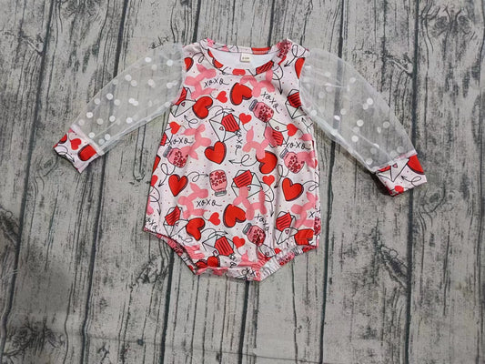 Preorder(moq 5)Baby Infant Girls Valentines Pink Hearts Dogs Long Sleeve Rompers