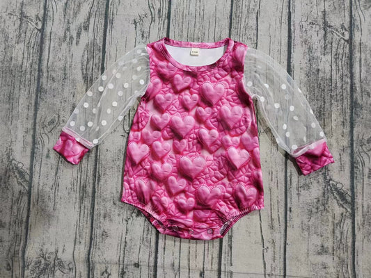 Preorder(moq 5)Baby Infant Girls Valentines Pink Hearts Long Sleeve Rompers